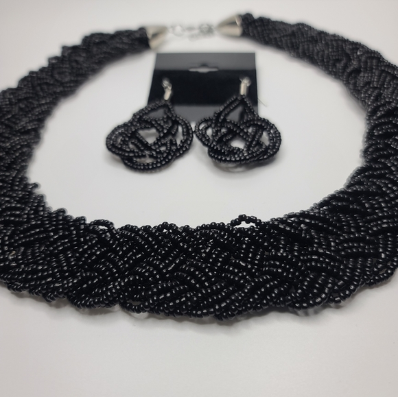 Hand Crafted French Braided Beaded Necklace&Earrings set by Cactus Flower - Picture 6 of 8